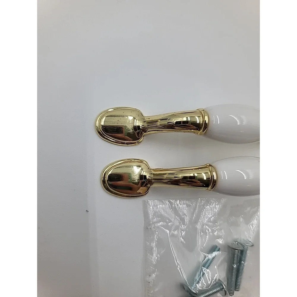 2 VTG Ceramic &‎ Brass Round Foot Drawer Cabinet Pull Handle